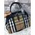 Large check fabric leather trim zipper tote handle bag