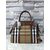 Large check fabric leather trim zipper tote handle bag