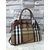 Large check fabric leather trim zipper tote handle bag