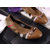 Check pattern fabric leather toe flats