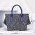 Gray cashmere with blue ostrich leather flap tote