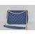 Blue lamb skin leather flap bag