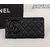 Black lamb skin leather long wallet