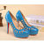 Blue patent leather cut out platform pump