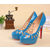 Blue patent leather cut out platform pump