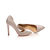 white pyrography champagne satin pointed head pump