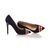 Dark blue suede leather rivet pointed head pump