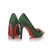 Green suede leather rivet pointed head pump