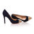 Dark blue suede leather rivet point head pump