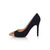 Dark blue suede leather rivet point head pump