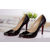 Black leather rivet pointed head pump