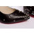 Black leather rivet pointed head pump