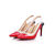 Red patent leather pointed head slingback pump