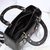 Black leather bedge embroid metal top handle bag