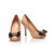 Beige quilting leather bow-tie peep toe pump