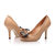 Beige quilting leather bow-tie peep toe pump