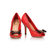 Quilting red leather bow-tie peep toe pump