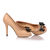 Quilting beige leather bow-tie peep toe platform pump