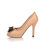 Quilting beige leather bow-tie peep toe platform pump