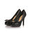 Quilting black leather bow-tie peep toe platform pump