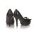 Quilting black leather bow-tie peep toe platform pump