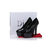 Black leather peep toe platform pump