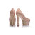 Beige leather peep toe platform pump