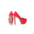 Red patent peep toe platform pump