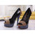 Leather combine peep toe platform pump