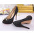 fabric peep toe platform pump