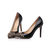 Black patent leather rivet point head pump