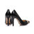 Black patent leather rivet point head pump