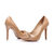 Beige patent leather rivet point head pump