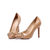 Beige patent leather rivet point head pump