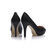 black leather peep toe platform pump