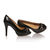 black patent leather peep toe platform pump