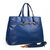 Dark Blue Real Cowhide Leather Handle Bag