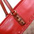 Red leather trim fabric tote