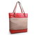 Red leather trim fabric tote