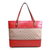 Red leather trim fabric tote