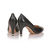 black leather V collar pump