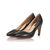 black leather V collar pump