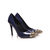 blue patent leather rivet pointed head pump