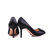 Black satin rhinestone pointed head pump