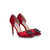 Red satin pointed head cut out pump