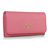 Pink Saffiano Leather Button Flap Closure Wallet