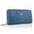 Blue Saffiano Leather Cutout Zipper Closure Wallet