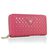 Fuschia Saffiano Leather Cutout Zipper Closure Wallet