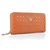 Orange Saffiano Leather Cutout Zipper Closure Wallet