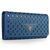 Blue Saffiano Leather Cutout Button Flap Closure Wallet